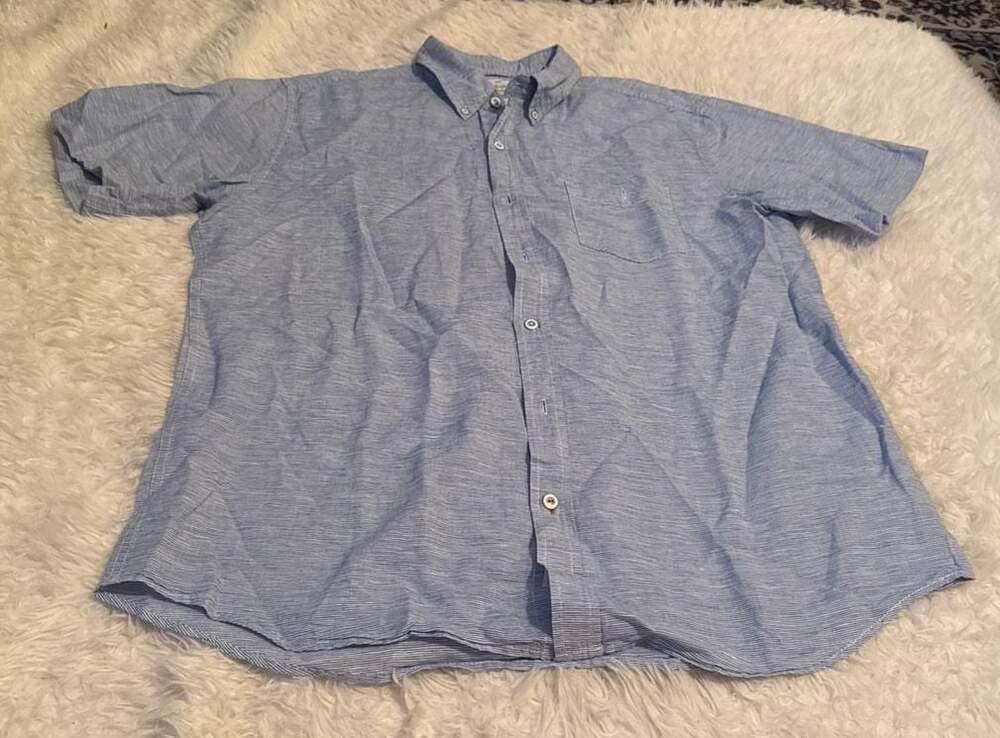Weatherproof Vintage Men's Short Sleeve Linen Blend Striped Button Down Shirt Si